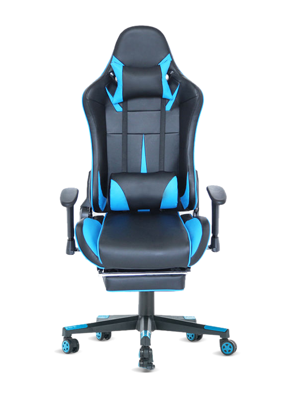 Modern Ergonomic Swivel Leather Footrest Blue Gaming Chair RGB 