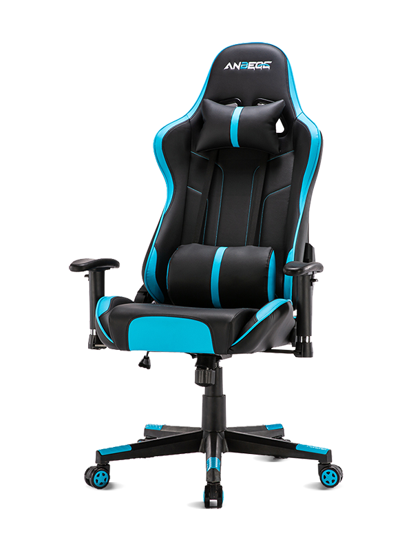 Free sample factory black and blue gaming chair with footrest and pillow customized Colors 