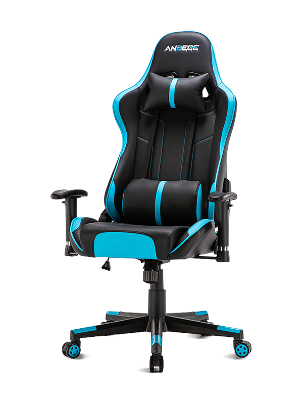 Free sample factory black and blue gaming chair with footrest and pillow customized Colors 